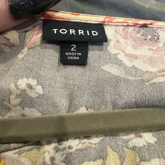 Torrid Babydoll Brown Vneck Long Sleeve Floral Gauze Top - Picture 7 of 8